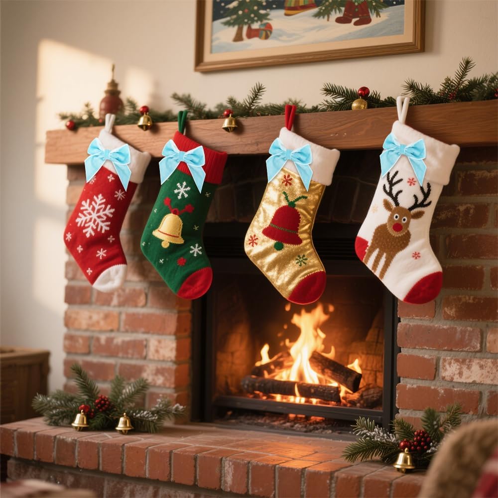 100 PCS Blue Velvet Bows for Christmas Tree, 2.75" Small Velvet Ribbon Bows for Gift Wrapping, Mini Bows for Crafts, Bow Decorations for Party Baby Shower Birthday Wedding (Blue, 100PCS)