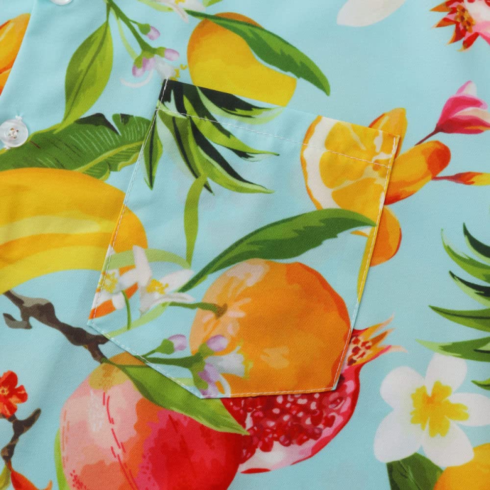 HGJH Hawaii Hemd, Funky Shirt Kokospalme Schwimmring Print Hawaiihemd Kubakragen Pink Kurzarmhemd Button Down Front Top Weiches Herren Strandhemd Für Herren