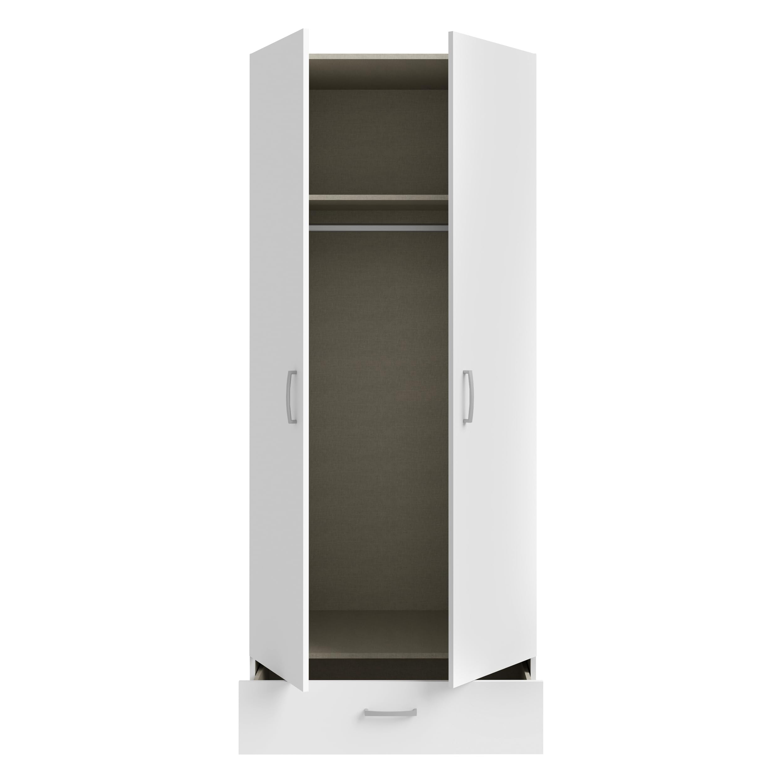 Forte ECONOBOX Kleiderschrank 80, klassischer Schrank mit 2 Türen und 1 Schublade, Holzwerkstoff, Weiß, 79,7 cm breit, 190,5 cm hoch, 54,4 cm tief