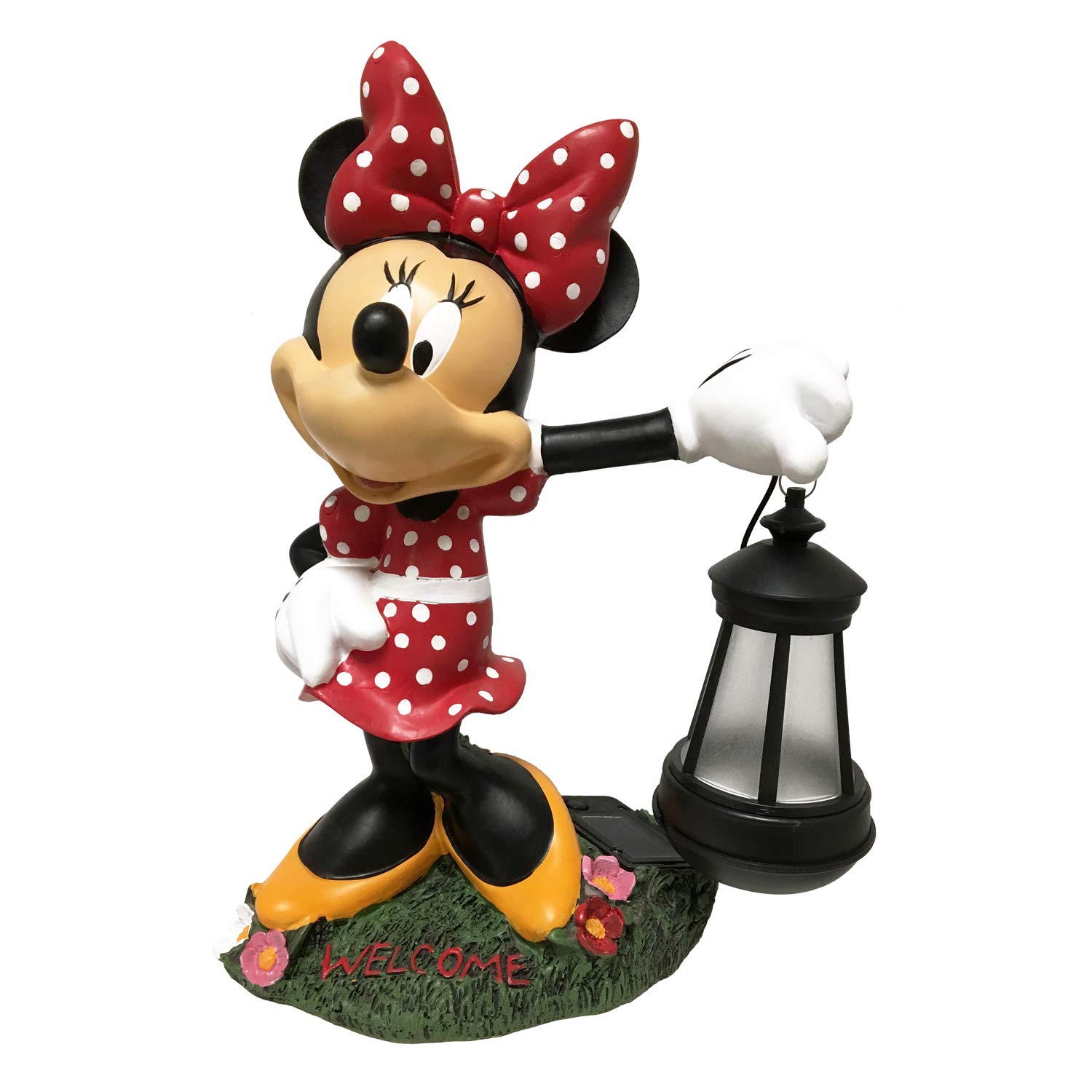 BACKYARD GLORY Disney Minnie Mouse Solar LED Lighted Lantern Everyday Outdoor Garden Statue, 12 inches Tall, Officially Licensed Disney Product