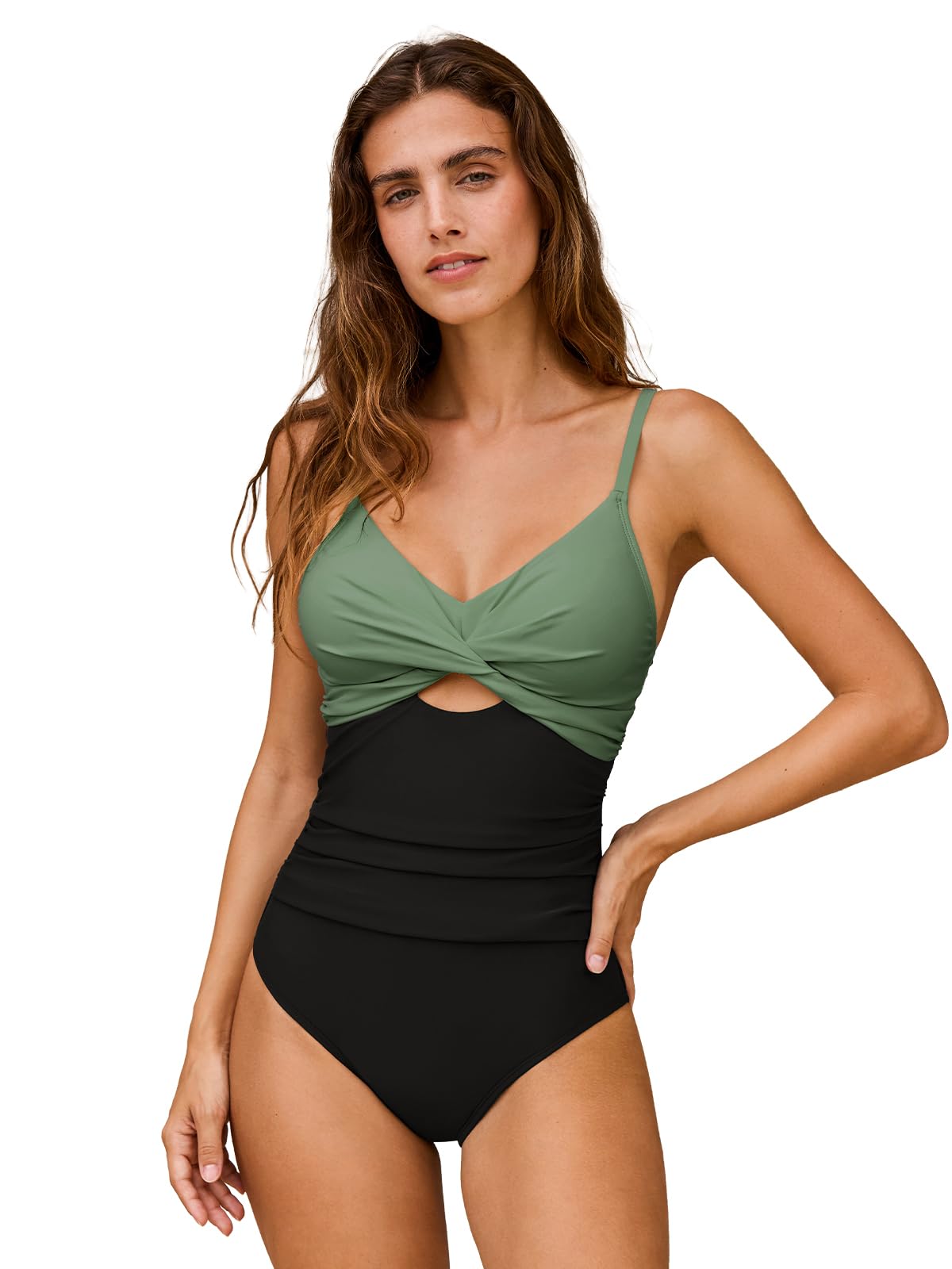 CUPSHE Costume da bagno intero per le donne Costumi da bagno Twist Front Cutout cinghie regolabili costumi da bagno increspati