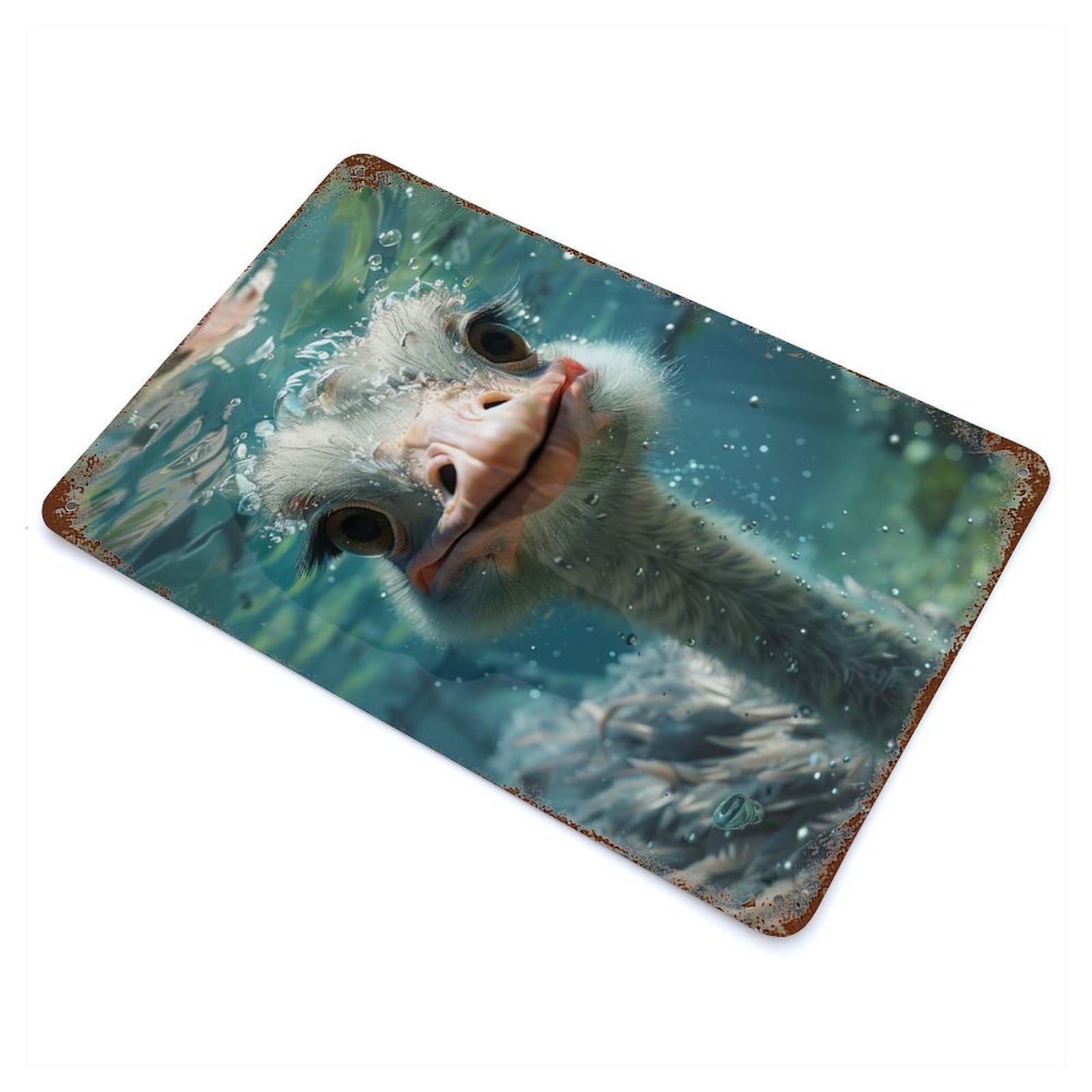 Garage Style Ostrich Rusty Metal Tin Sign 11.8"x7.9", Farmhouse Wall Decor for Bar And Workshop