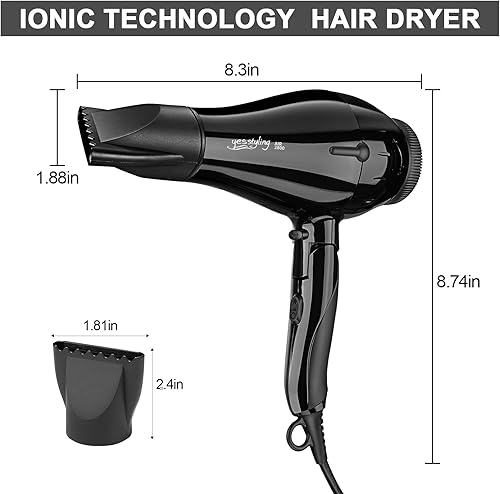 Miniatura 2 de Secador de pelo profesional de salón, secador de iones negativos de oxígeno activo con accesorios para secado rápido para la familia, bajo ruido