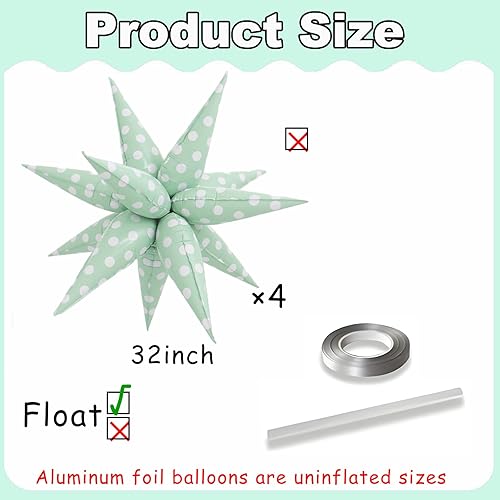 Miniatura 2 de Globos de lunares retro verde menta, globos de caramelo dulce, estrella explosiva, globo retro de lunares para cumpleaños, primavera, jardín, boda,