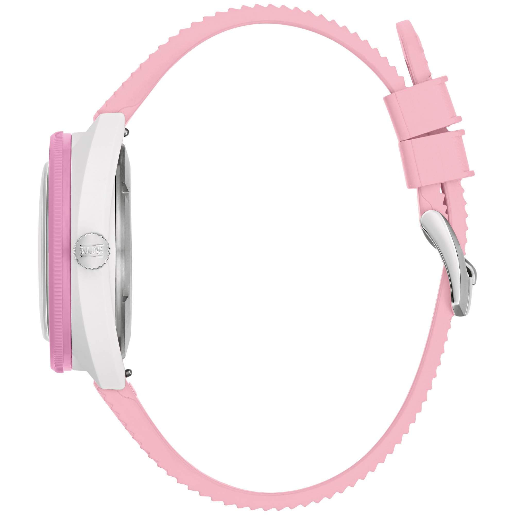 Bulova Reloj Oceanographer Snorkel para Hombre, Caja de cerámica y Correa de Goma Perforada Rosa, Estilo Flamenco, Estilo 98B460