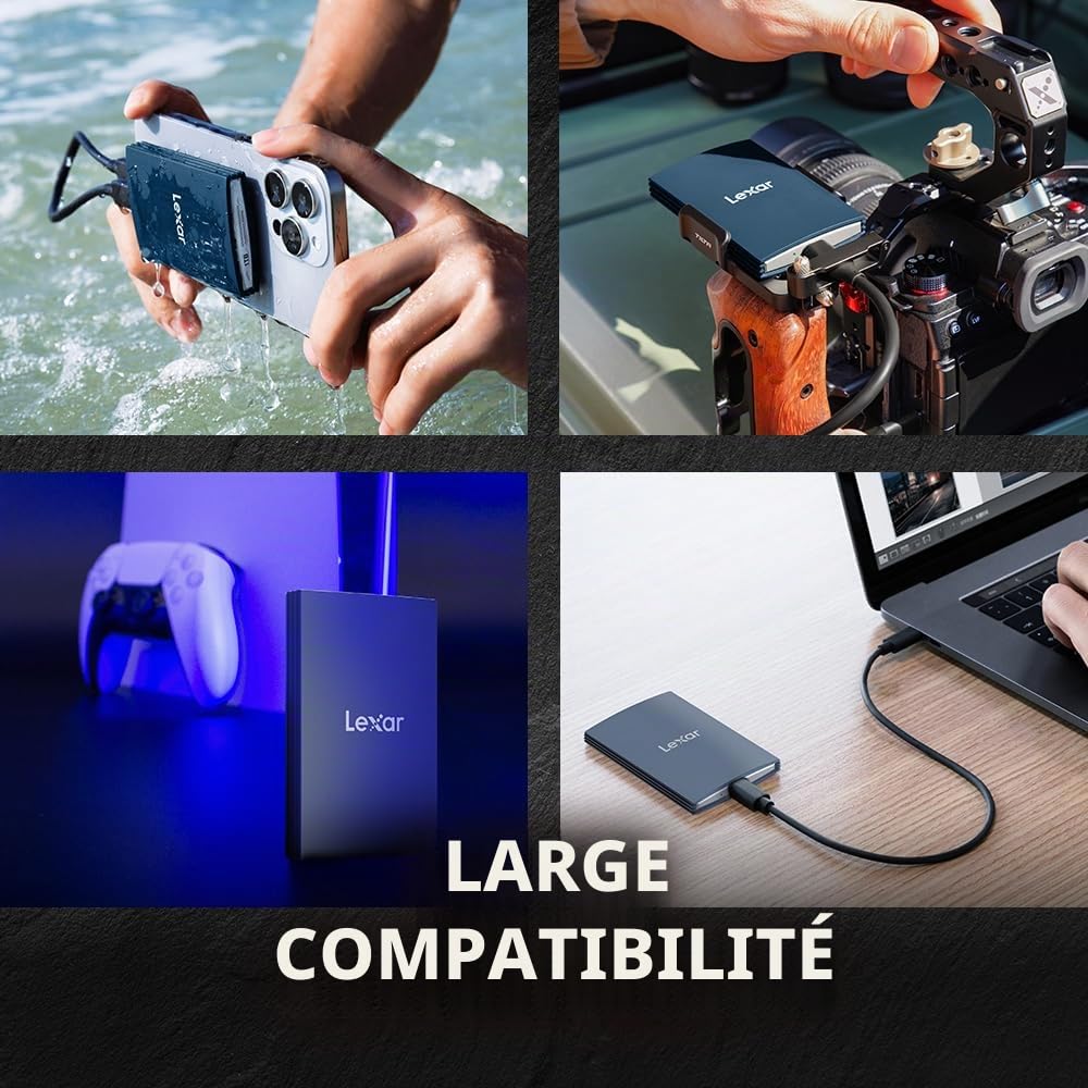Lexar Armor 700 Disque Dur SSD Portable 8 to – Jusqu'à 2000 Mo/s en Lecture et écriture, USB 3.2 Gen 2x2, Robuste IP66 résistant à l'eau et à la poussière, Compatible avec PC, Mac, iPad, iPhone 15/16