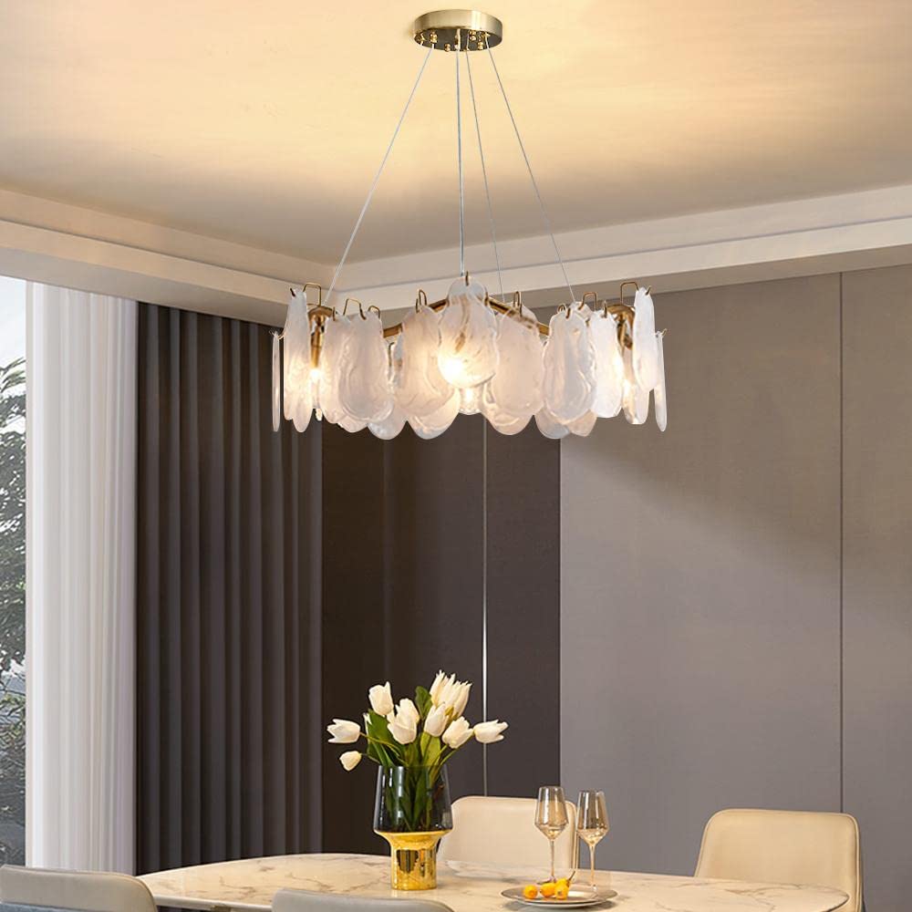 Modern 6-Light Hanging Ceiling Light Fixture, Tiered Cloud Glass Chandelier with Adjustable Cables