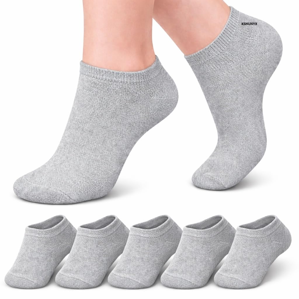 kshunyx Women Cotton Ankle Socks | Pack of 5 Pairs | Soft Breathable No-Show Low Cut Socks | Stretch Fit Casual Wear | Grey-picture-34