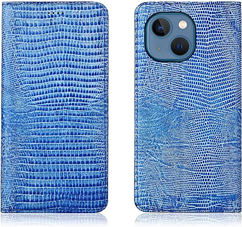 Étui portefeuille pour iPhone 14 Plus bleu1 en cuir véritable durable à rabat