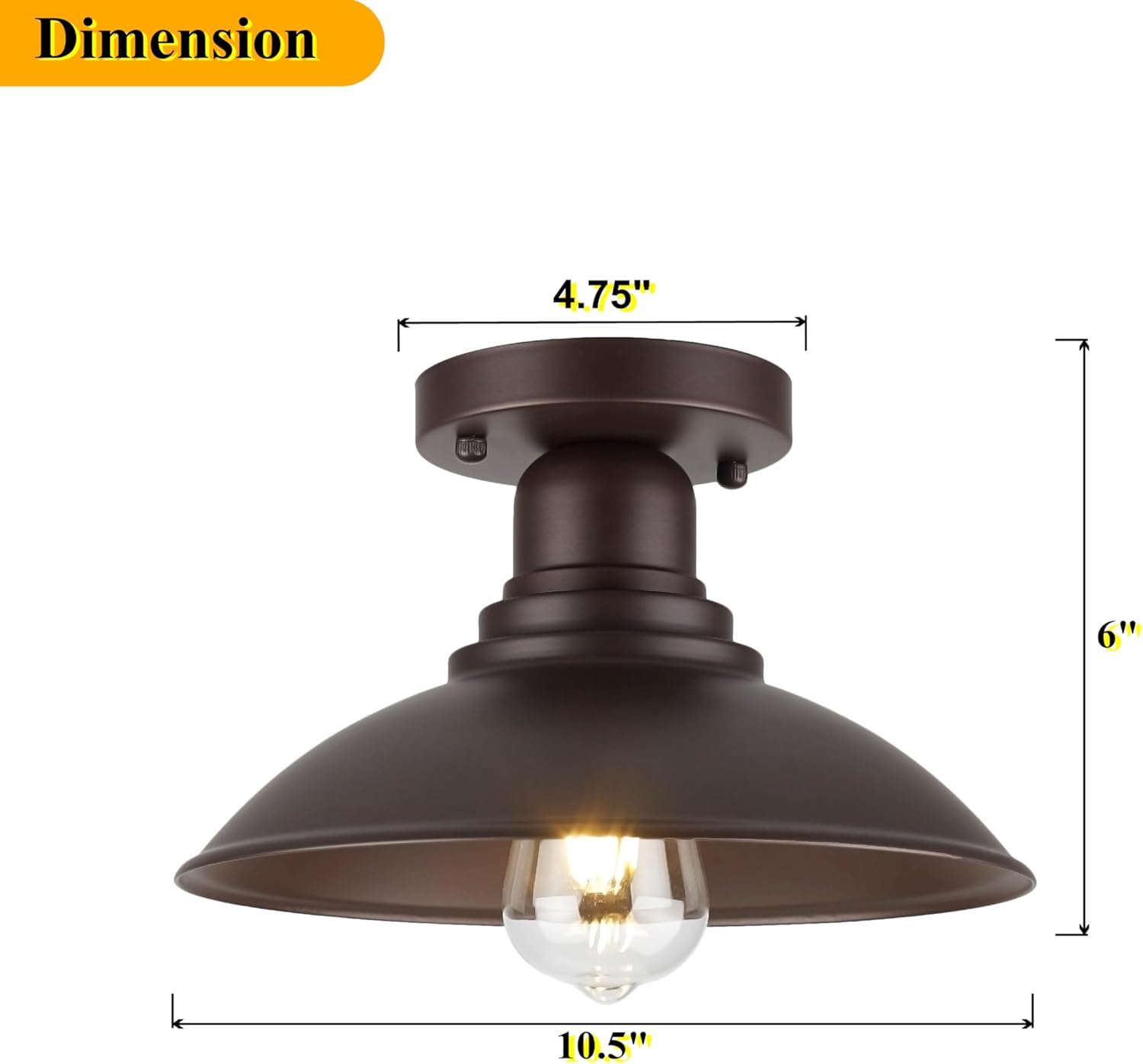 Farmhouse Semi Flush Mount Ceiling Light Fixture, Oil Rubbed Bronze E26 Based Socket, 9 Inch Metal Ceiling Mount Barn Light for Bedroom, Kitchen, Hallway, Laundry, Foyer