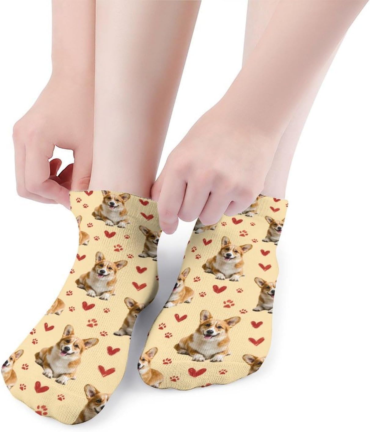 Cute Corgi Dog Paw Socks for Men Women 5 Pairs Ankle Socks