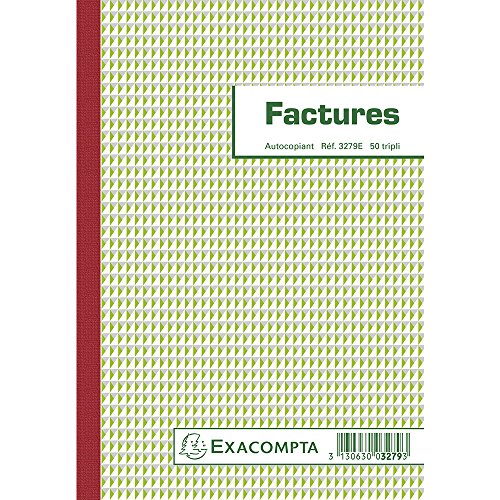 Exacompta 3279AE 1 Manifold FACTURES mit MwSt.-Vermerk 50 nummerierte und selbstdurchschreibende Blätter in 3 Exemplaren (1 Original + 2 Kopien) Format 210 x148 mm hergestellt in Frankreich