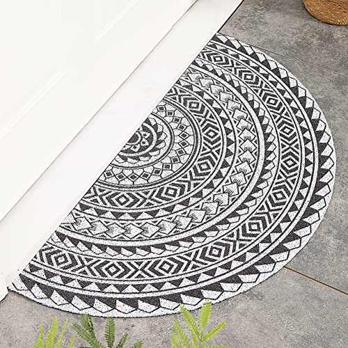 Creative Semi-Circular Area Rug Anti Slip Door Mat Durable Entryway Door Mat Half Round Rubber Rugs Entrance Doormat - 17.7"X35.4", White Surround #TOP10
