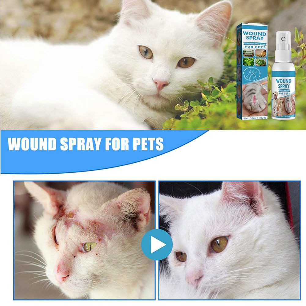 Wound Spray pour Chiens et Chats,Spray de Guérison des Plaies,Spray de Nettoyage pour Animaux de Compagnie,Pet Wound Spray,pour Animaux Ddomestiques,pour Le Nettoyage et Le Soin des Plaies,30ML