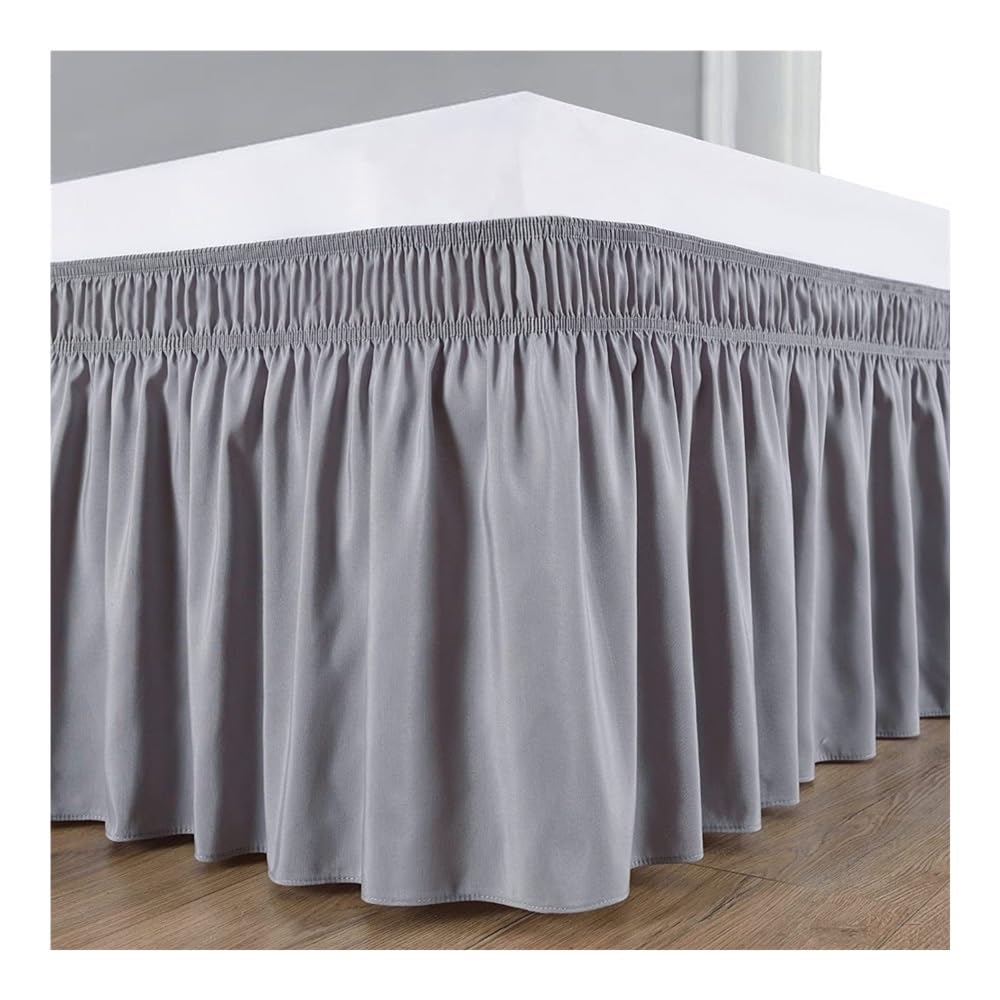 Elastischer Bettrock mit Rüschen, weich, bequem, lichtbeständig, einfarbig, für Doppelbett, Queen-Size, King-Size-Bett (grau, 137 x 190 x 38 cm)