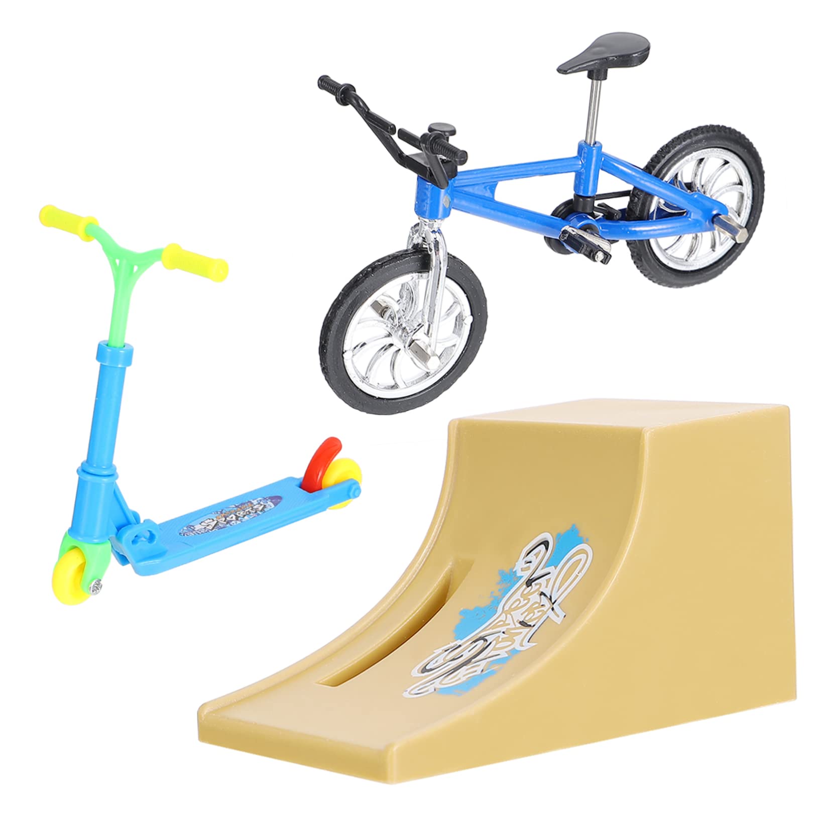 KICHOUSE Fingertip Sports Toys Mini Finger Toys Set Finger Bike Scooter Ramp Made of Aluminum Alloy for Home Decor Boys and Girls's Entertainment
