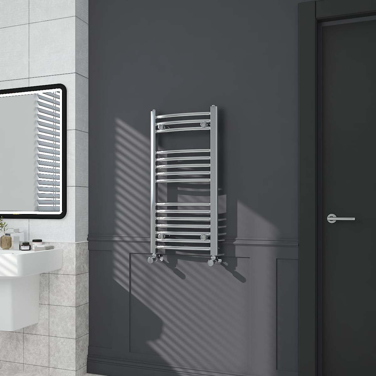 Warmehaus Curved Bathroom Heated Towel Rail Radiator 800x400mm Chrome