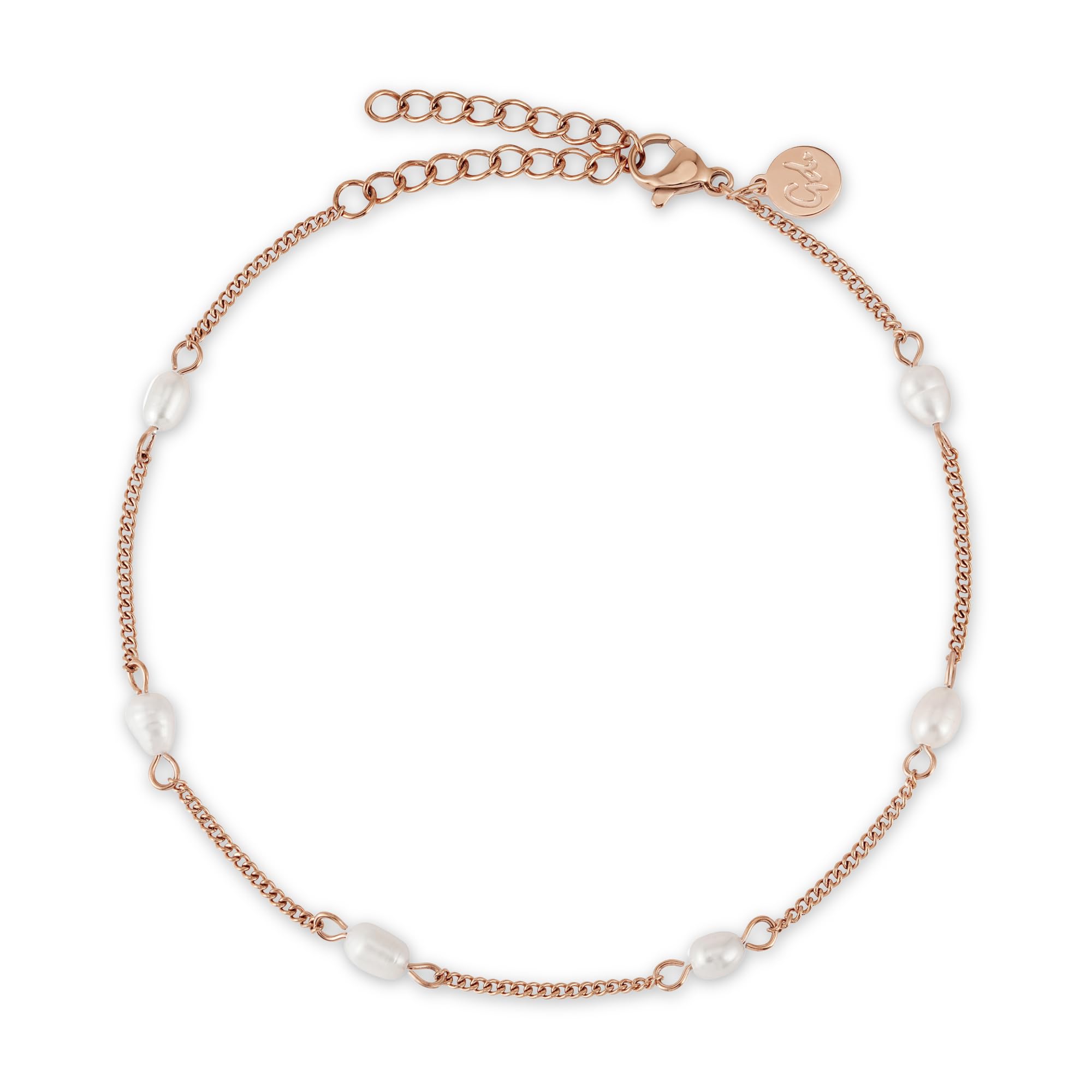 GD GOOD.designs Fußkettchen mit echten Süßwasserperlen - Fußkette Perlen wasserfest - Verstellbare Fußkette Damen in 18K Gold - Roségold - Silber