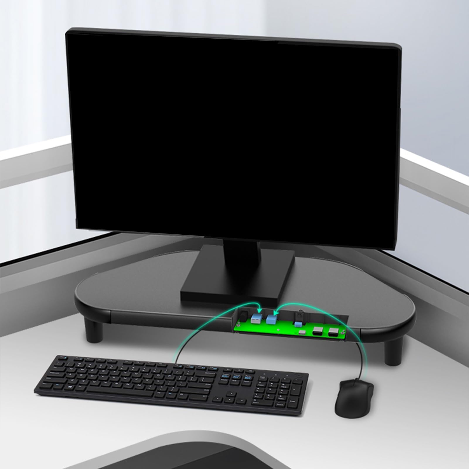 Supporto for monitor angolare for nero con 4 unità di archiviazione USB, supporto for organizer in metallo sollevamento for ufficio, for schermo da scrivania for laptop, 66666