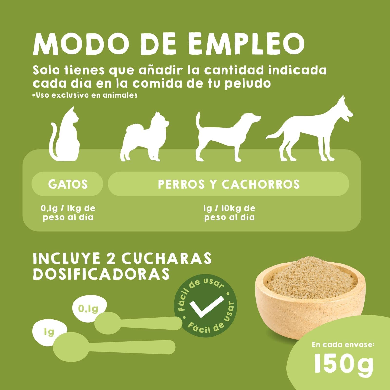 MAIKAI Probióticos para Perros y Gatos - Apoyo Digestivo + Inmunológico Natural - Antidiarreico en Polvo con Omega 3 + Boldo + Coenzima Q10 - Suplemento 150 g para Flora Intestinal y Defensas