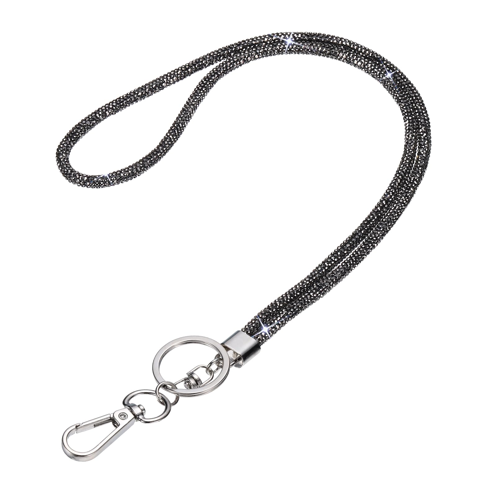 PATIKIL Bling Lanyard, 8"/21cm Rhinestone Crystal Lanyard Chain Diamond Wrist Strap Keychain with Metal Clasp & Keyring for Office ID Card Badge Keys Women, Gray