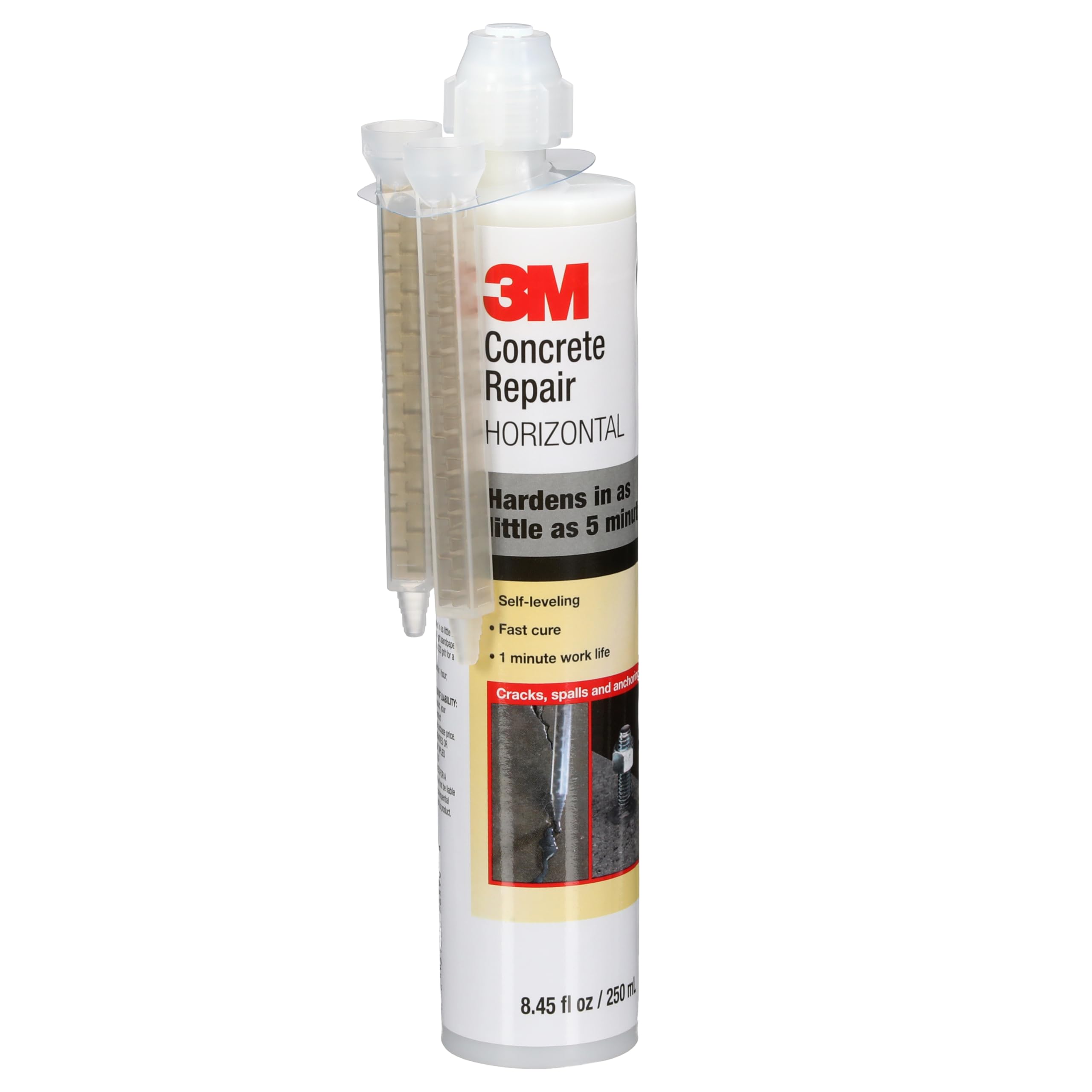 3M Scotch-Weld Concrete Repair DP600, Gray, Self-Leveling, contains 2 Mix Nozzles, 8.4 fl oz Cartridge