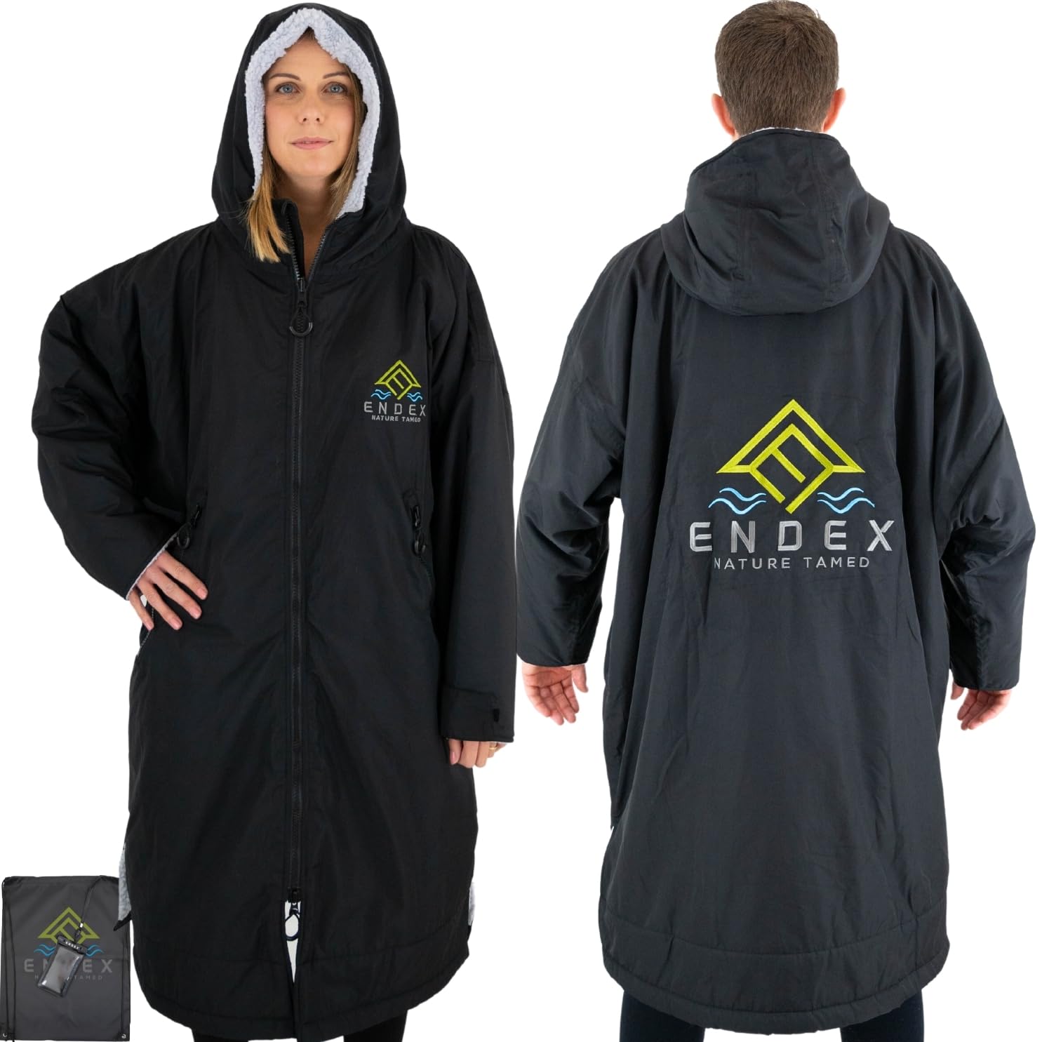 EndexEndex Elite Adult Waterproof Changing Robe with Bag and Case (Black on Grey, M)