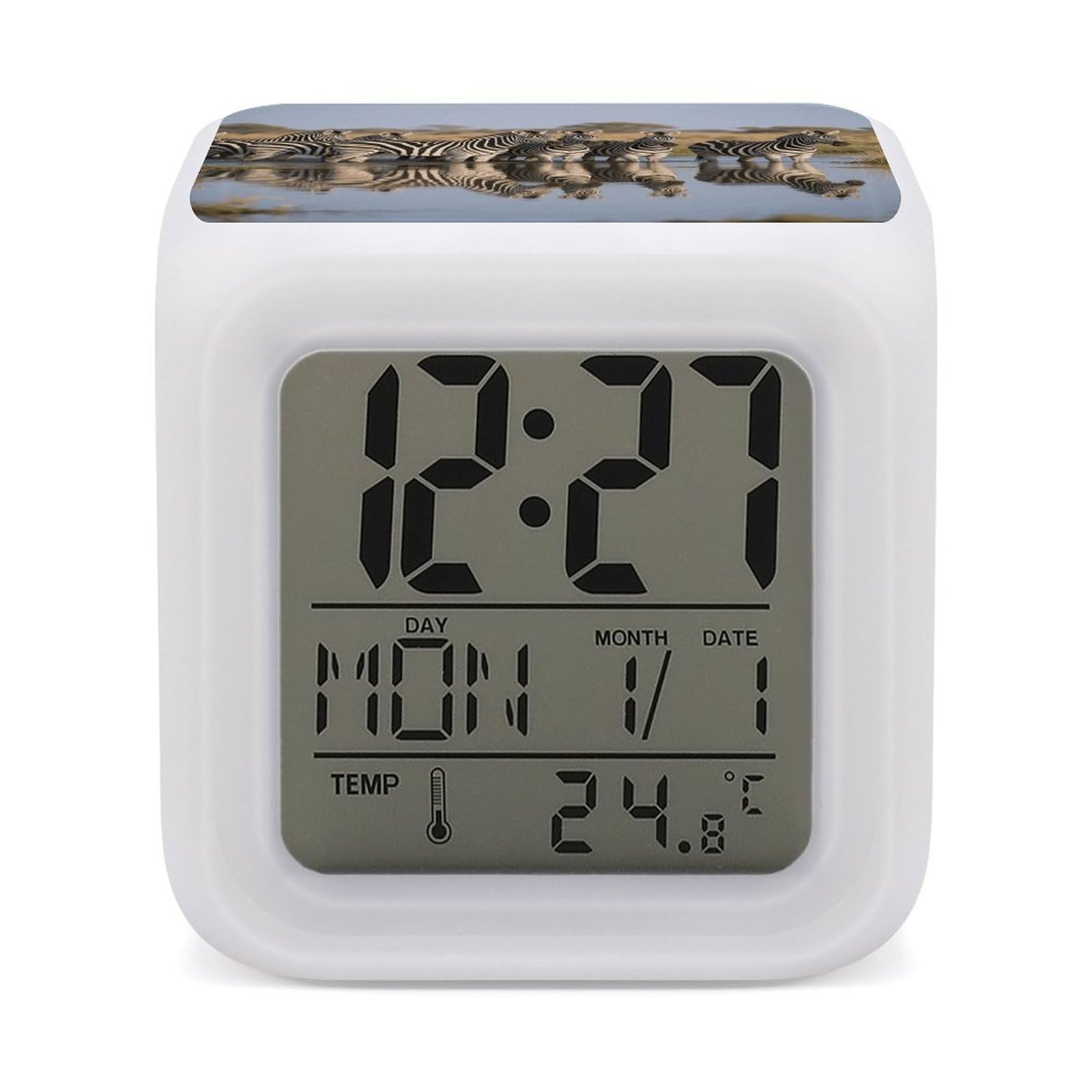 VstaDank Zebra Alarm Clock Sleep Trainer 7 Color Changing Night Light Modern Touch Bedside Lamp Fashion Digital Clock with Temperature Display Wake Clocks for Loud Alarm