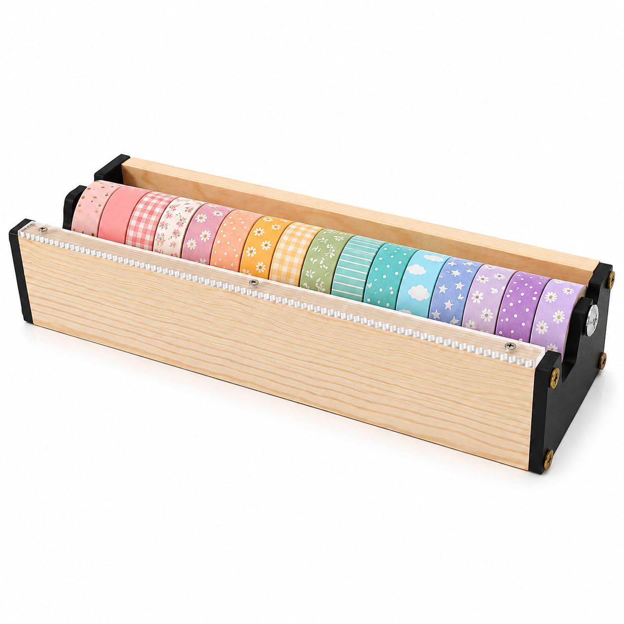 Dispenser di nastro adesivo Washi in legno con taglierino, supporto organizer per artigianato per bambini