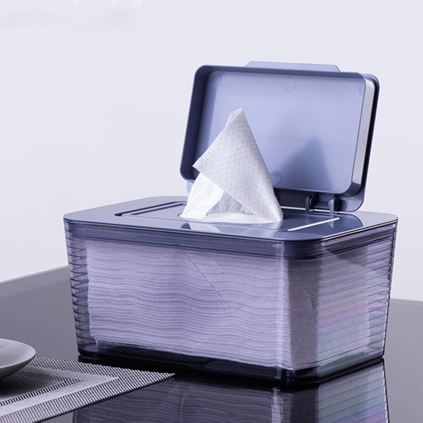 Caja de toallas húmedas, Dispensador de toallitas húmedas de escritorio selladas multicolor(Blu)