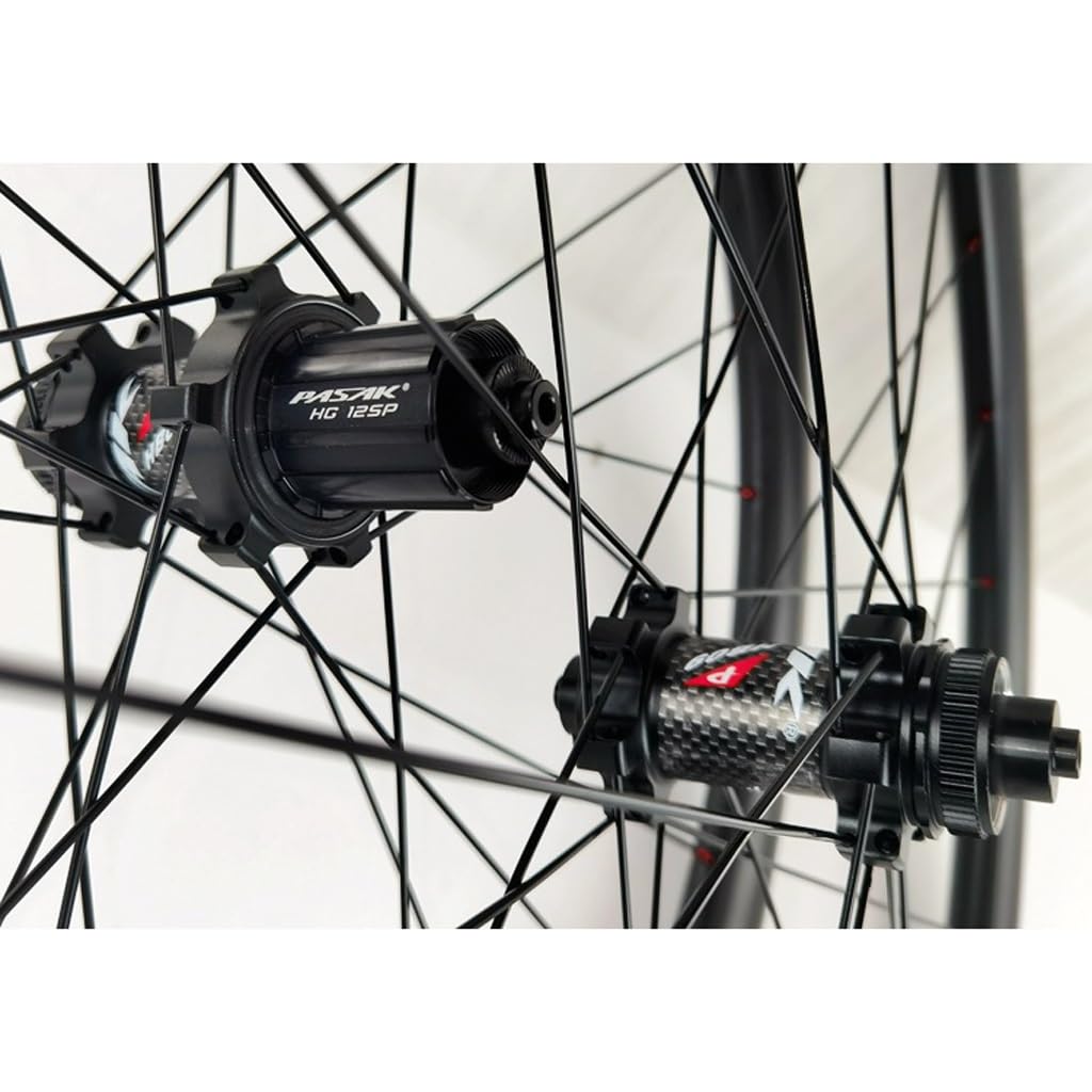 Juego de ruedas para bicicleta de carretera de 28 mm 700C, rueda de fibra de carbono con bloqueo central, buje de 50 mm con freno de disco y rodamientos sellados, 1720 g, para 7-12 velocidades.