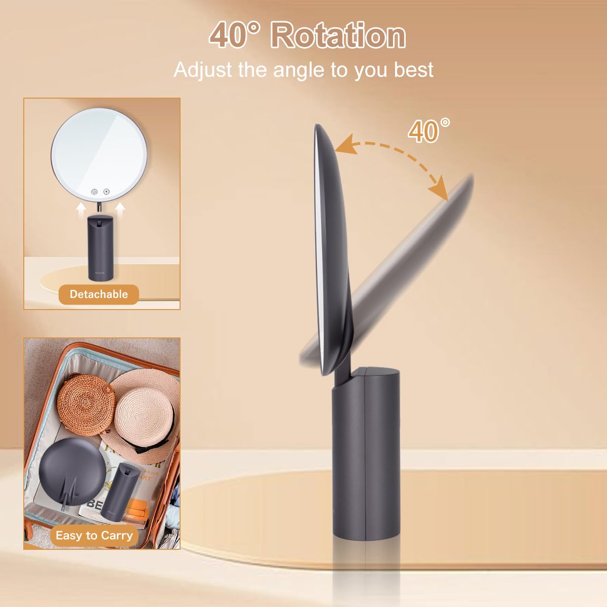 Specchio Trucco Con Luci LED Ricaricabile USB - 20 Cm Pieghevole, 3 Modalità Luce, Ingranditore 12X | Bianco - Foto 8