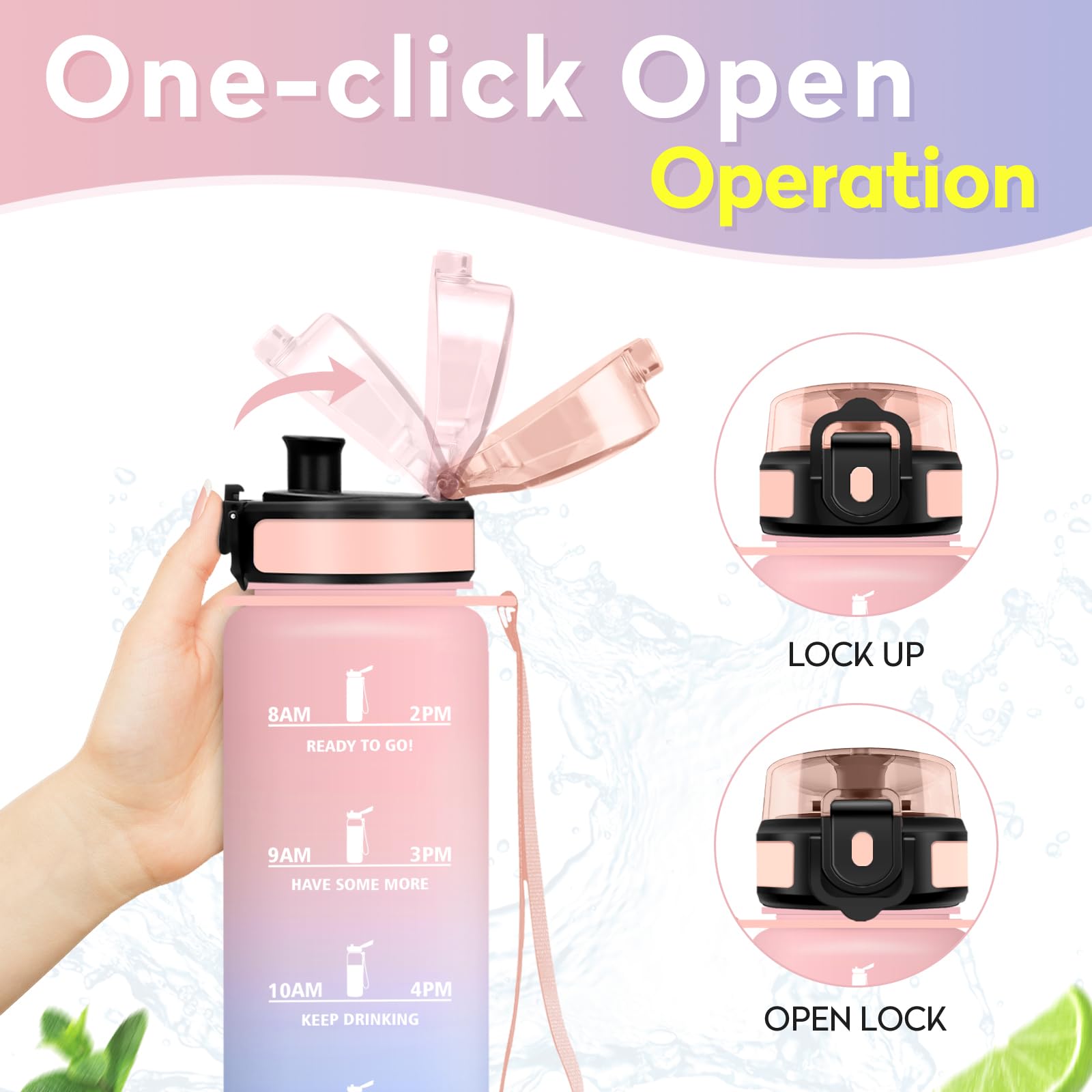 Borraccia 1L, Riutilizzabile, Bottiglia con Filtro, Borraccia con Indicatore del Tempo Motivazionale senza BPA, A Prova di Perdite, ideale per Adulti, Bambini, Scuola, Ufficio