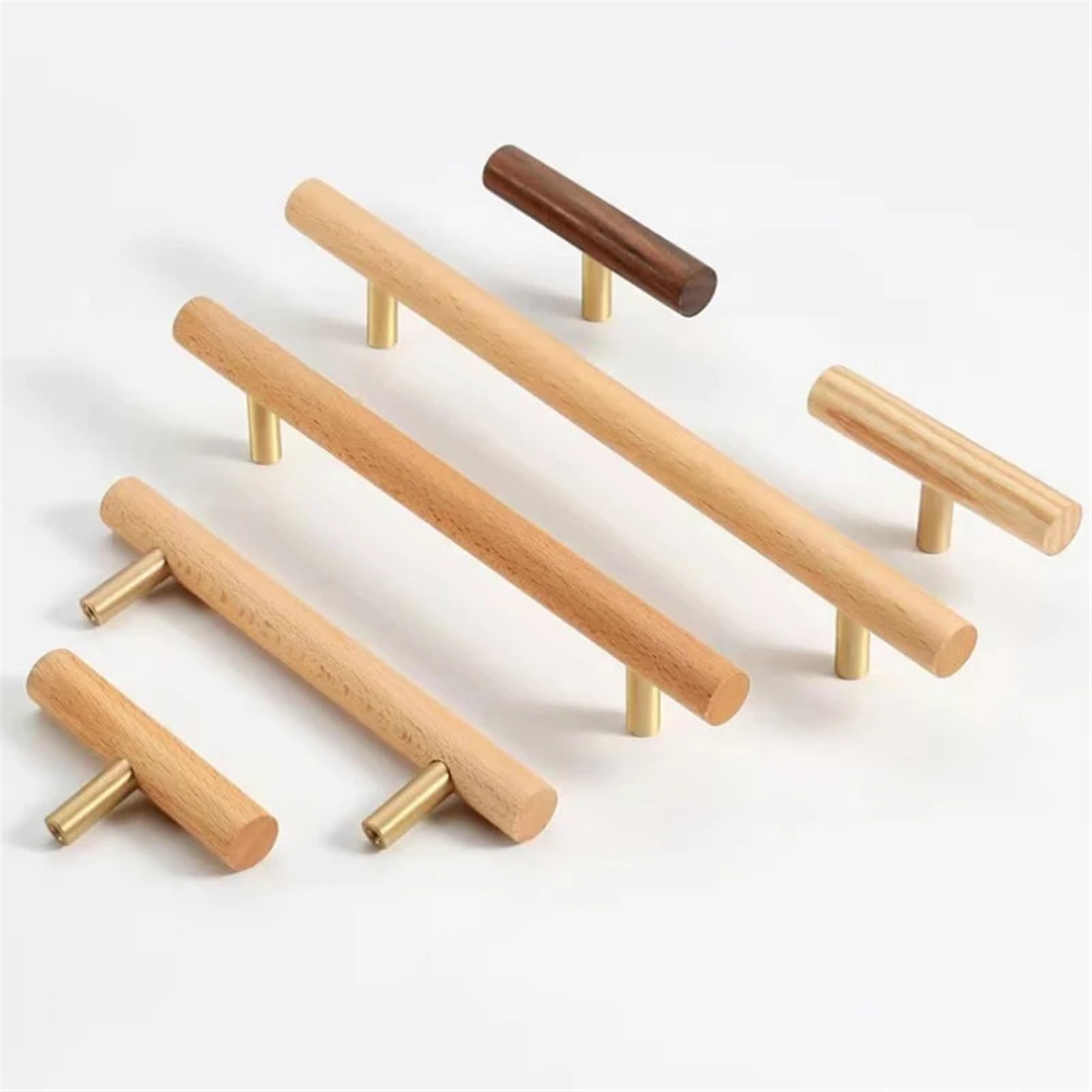 ACLDOYYV Nordic Wooden Long Drawer Knobs T Bar Handle Walnut Cupboard Pulls Kitchen Cabinet Door Handle Furniture Decorate Pulls and Knob 1Pcs (Color : Beech-160)