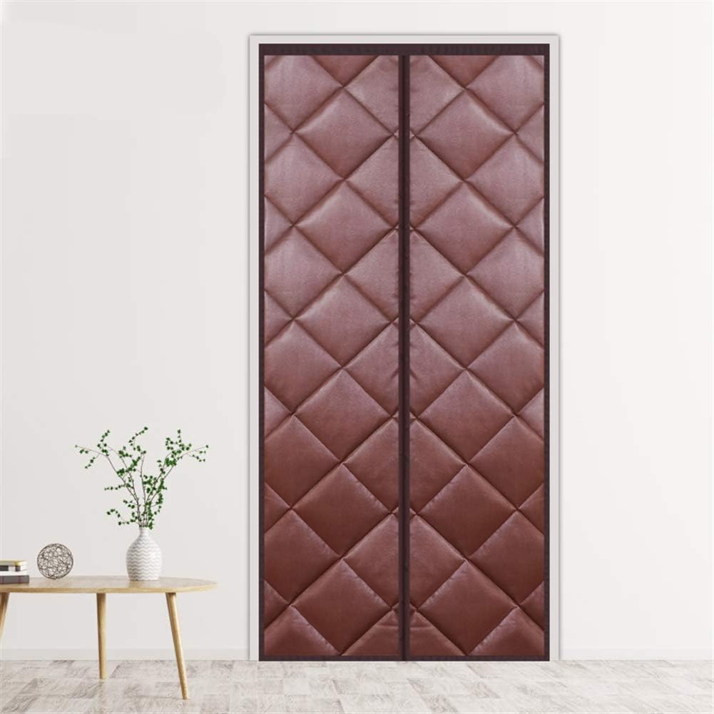 Liveinu Magnetic Thermal Insulated Door Curtain Storm Wind Fleece Insulation Curtian Magnetic Screen Door with Thermal Weatherproof Anti Energy Loss Reduce Noise 39"x97" Inch PU Leather Brown
