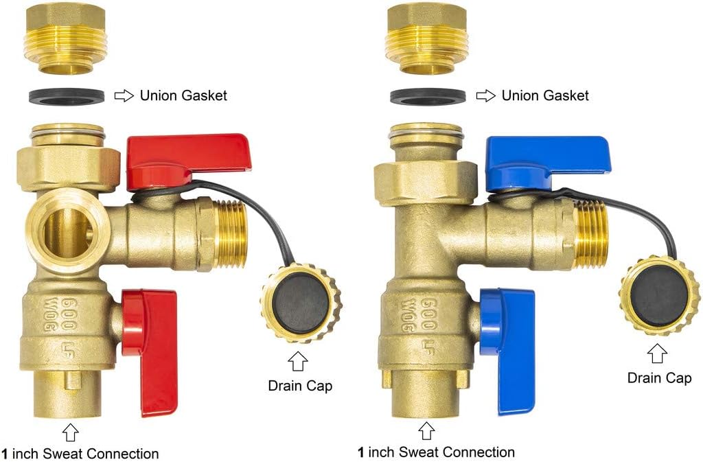 1 inch Tankless Water Heater Service Valve Kit w/Pressure Relief Valve, Clean Brass Construction. 1'' Isolation Valve Kit for Tankless Water Heater