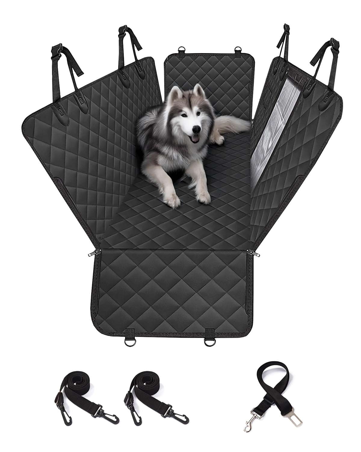 pettycare Dog Car Seat Cover for Back Seat, 600D Heavy Duty Waterproof & Scratch-Resistant for Car with Side Flap, Pet Back Seat Covers for Car with Seatbelt Black.