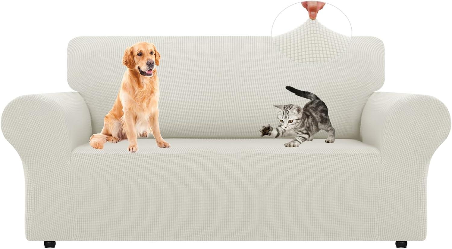 LURKA Stretch Loveseat Sofa Slipcovers 1 Piece Couch Covers for Sofa Furniture Protector Full Sofa Covers with Elastic Bottom for Kids and Dog (Medium, Ivory) Ivory Medium
