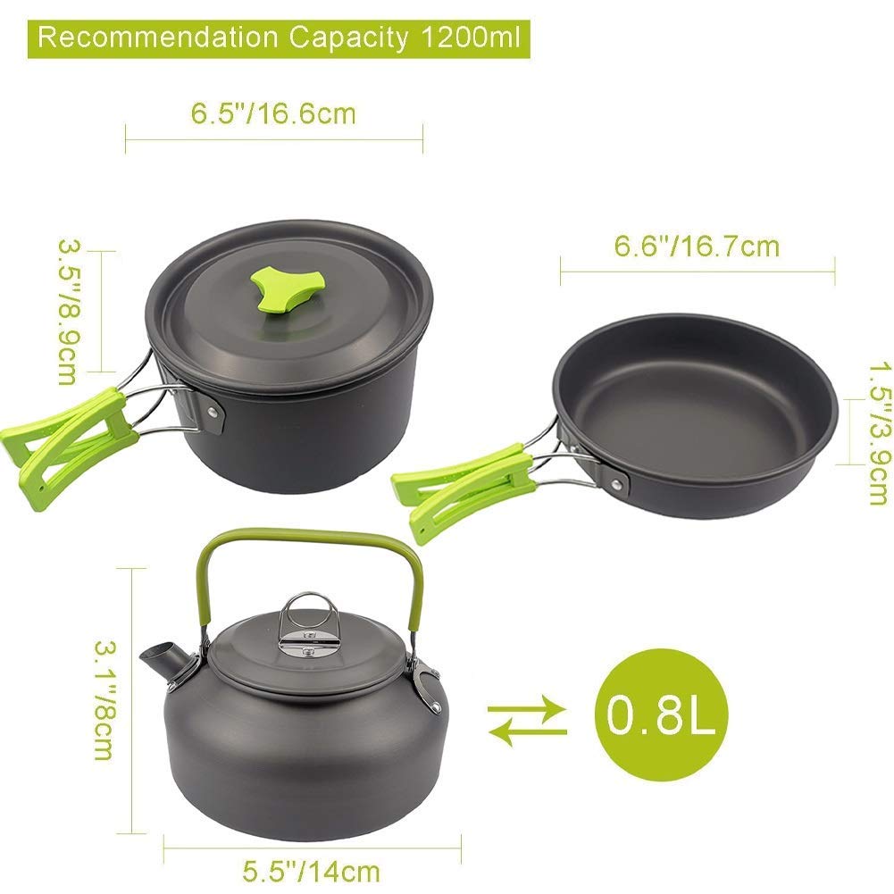 burkfeeg Camping Kochtopf Set,9-Teiligtes Outdoor Camping Kochgeschirr Edelstahl 2-3 Personen Faltbare Outdoor Kochtopf Campinggeschirr Pot Plate, Für Picknick Camping Wandern