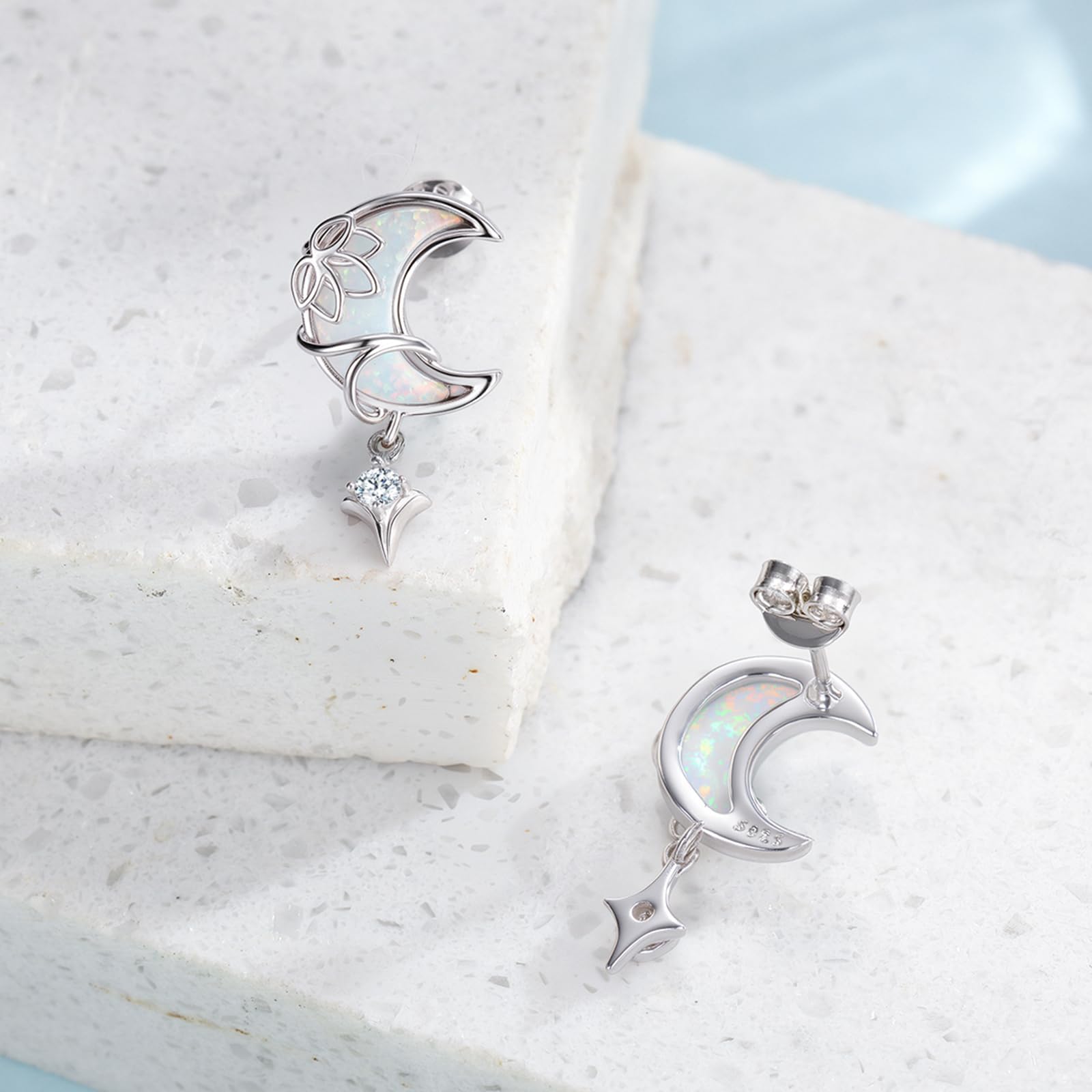 OHAYOO Opal Ohrringe 925 Sterling Silber Mond Lotus Ohrstecker Ohrringe Opal Blumen Mond Schmuck für Damen Mädchen