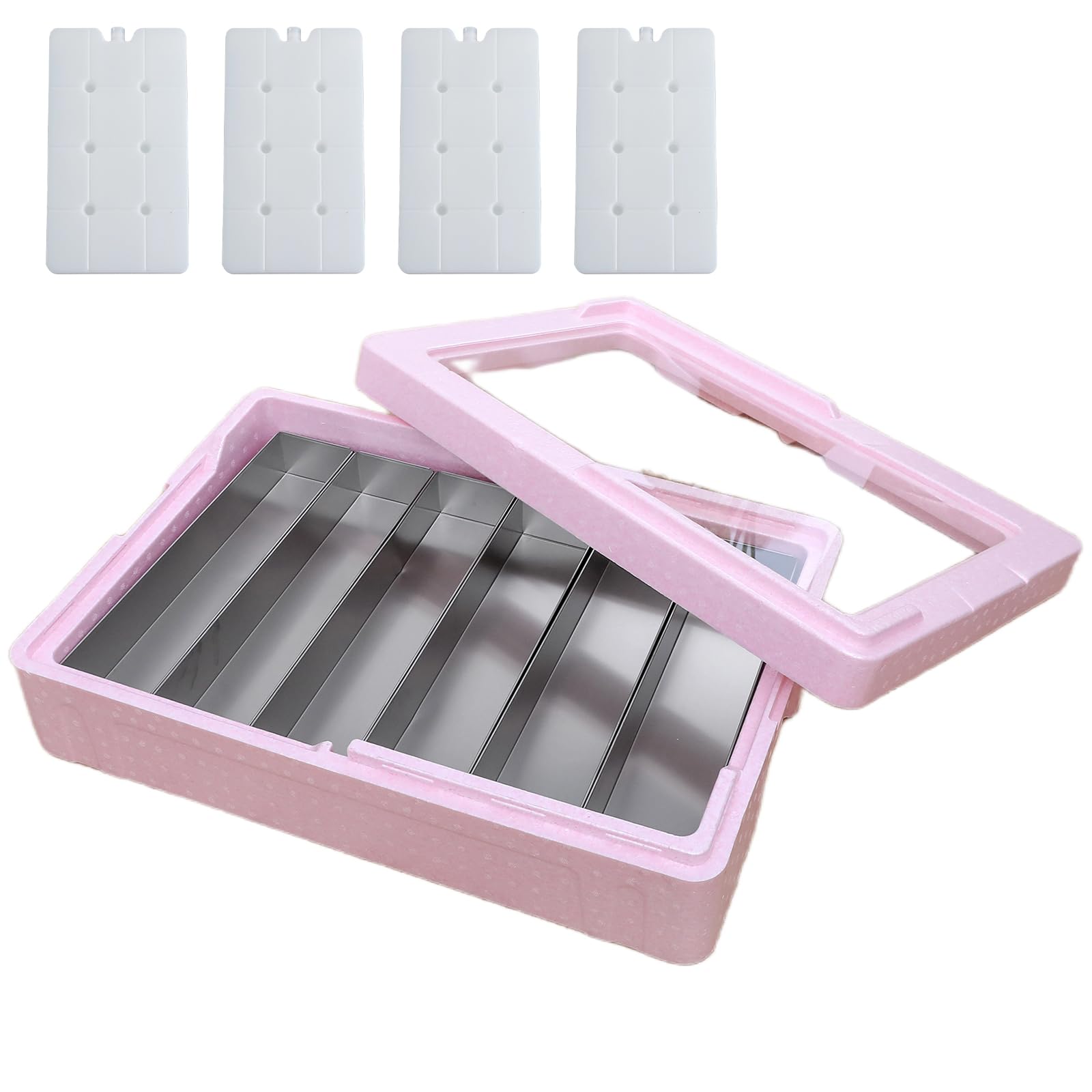 Photo 1 of Tiramisu EPP 27L Insulated Thermal Cooler Box with 4 Ice Packs & 6 Tiramisu Molds - Portable Food Freshness Keeper for Camping, Picnic & Baked Treats Storage (Pink + 4 ice Pack +6 Mold)