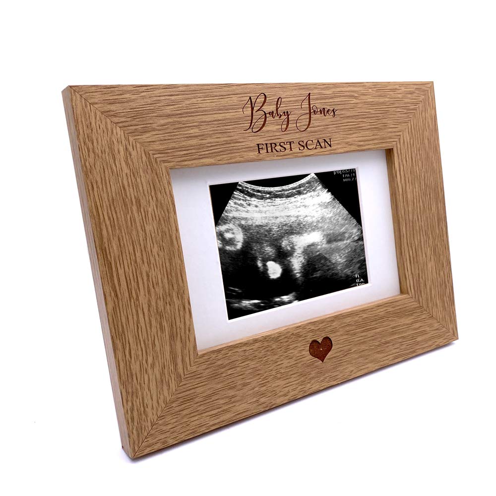 Personalised Baby First Scan Engraved Wooden Brown Photo Frame Gift Keepsake
