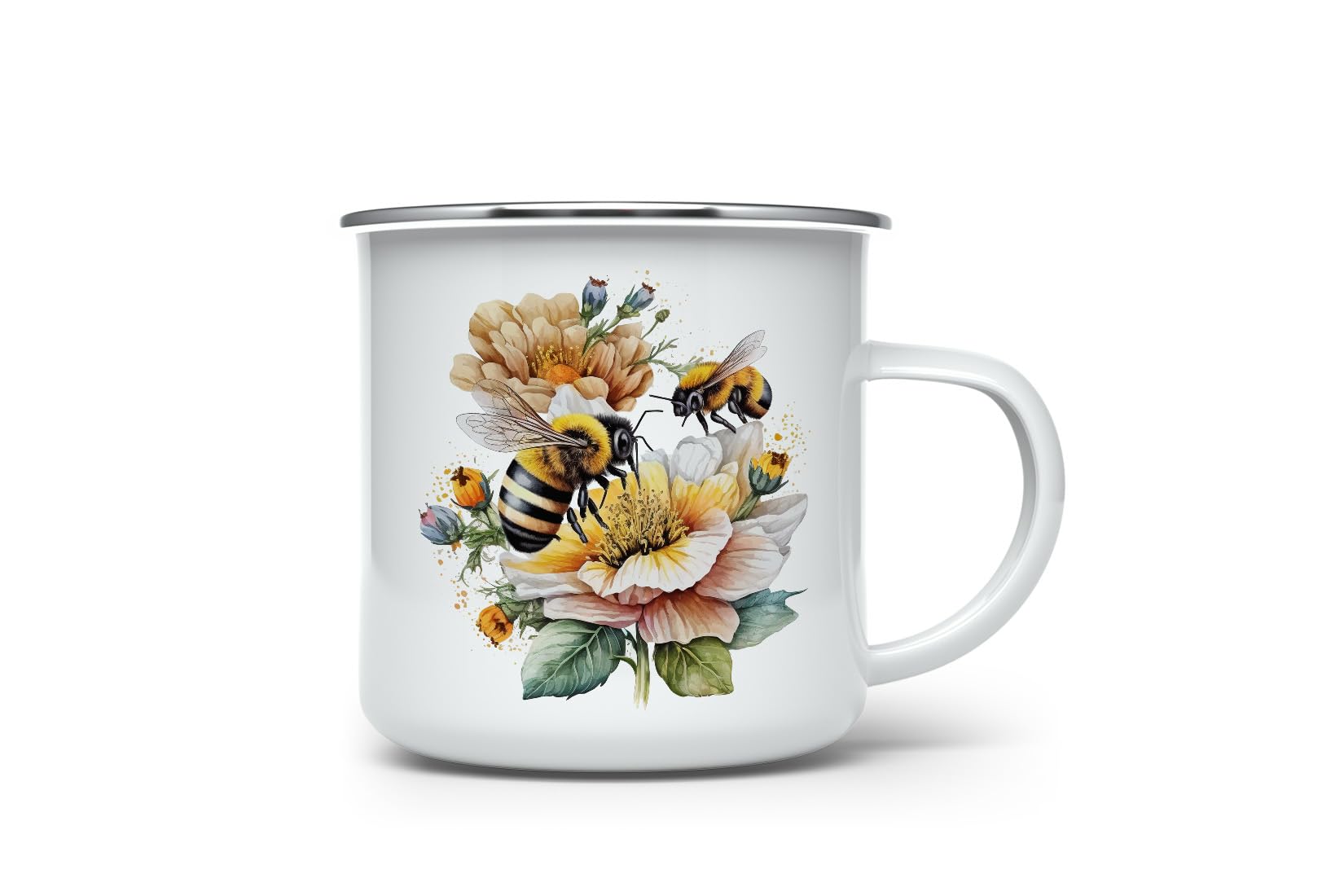 Tazza Da Campeggio Smaltata – Design Pecorelle Acquerello, 350 Ml, Leggera E Resistente Per Esterno E Interno - 3