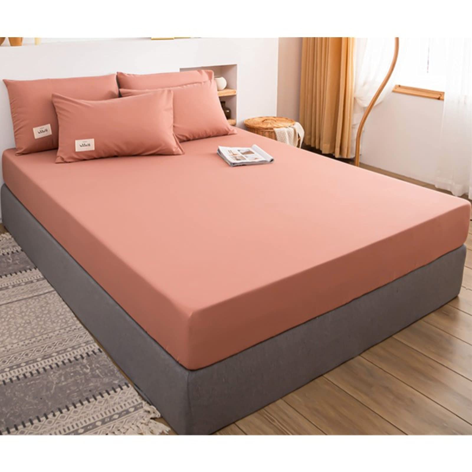 HAIMADeep-fitting bed sheet extra-large Pure Egyptian cotton bed sheet with full stretch skirt Natural Cotton Fitted Sheet,120x200cm+25cm