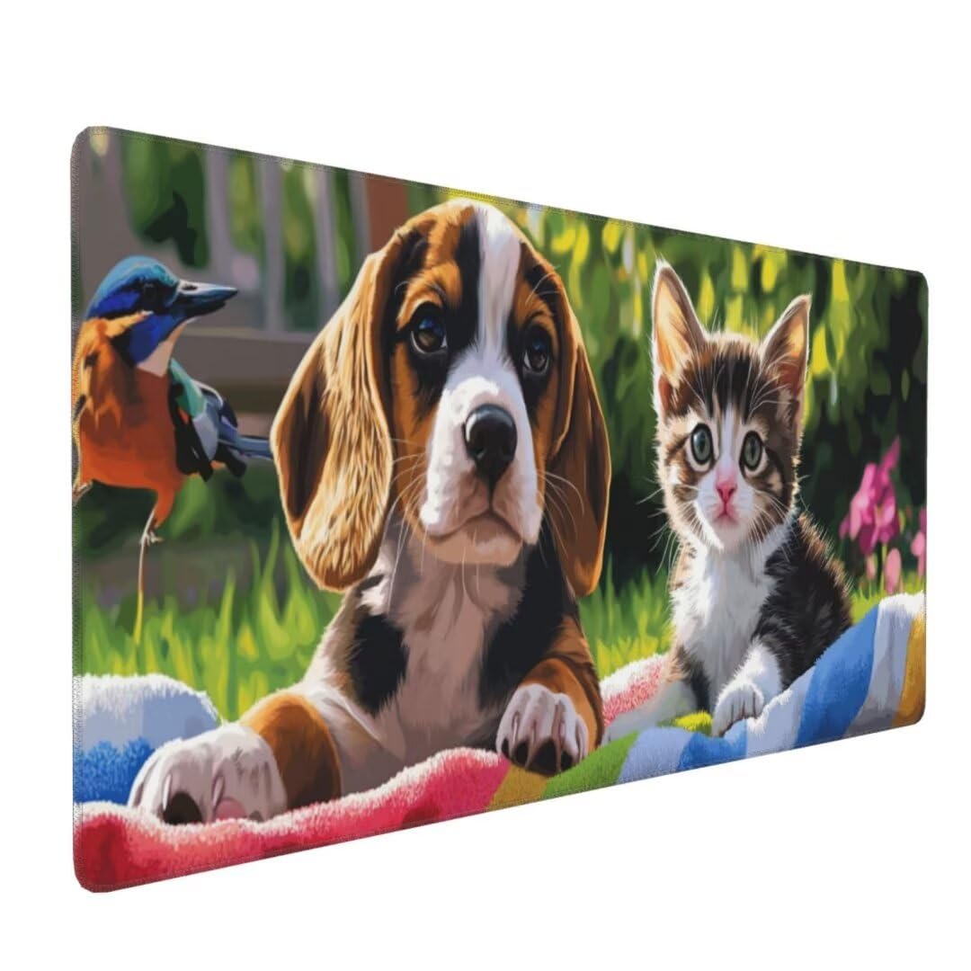 Tapis de Souris Chien Chat XXL Large 1200x600x3mm, Tapis de Souris Imperméable, Tapis de Souris Tapis de Bureau avec Base Anti-Dérapage Multifonctionnel et Etendu, pour Gamer Personnel de Bureau k-183