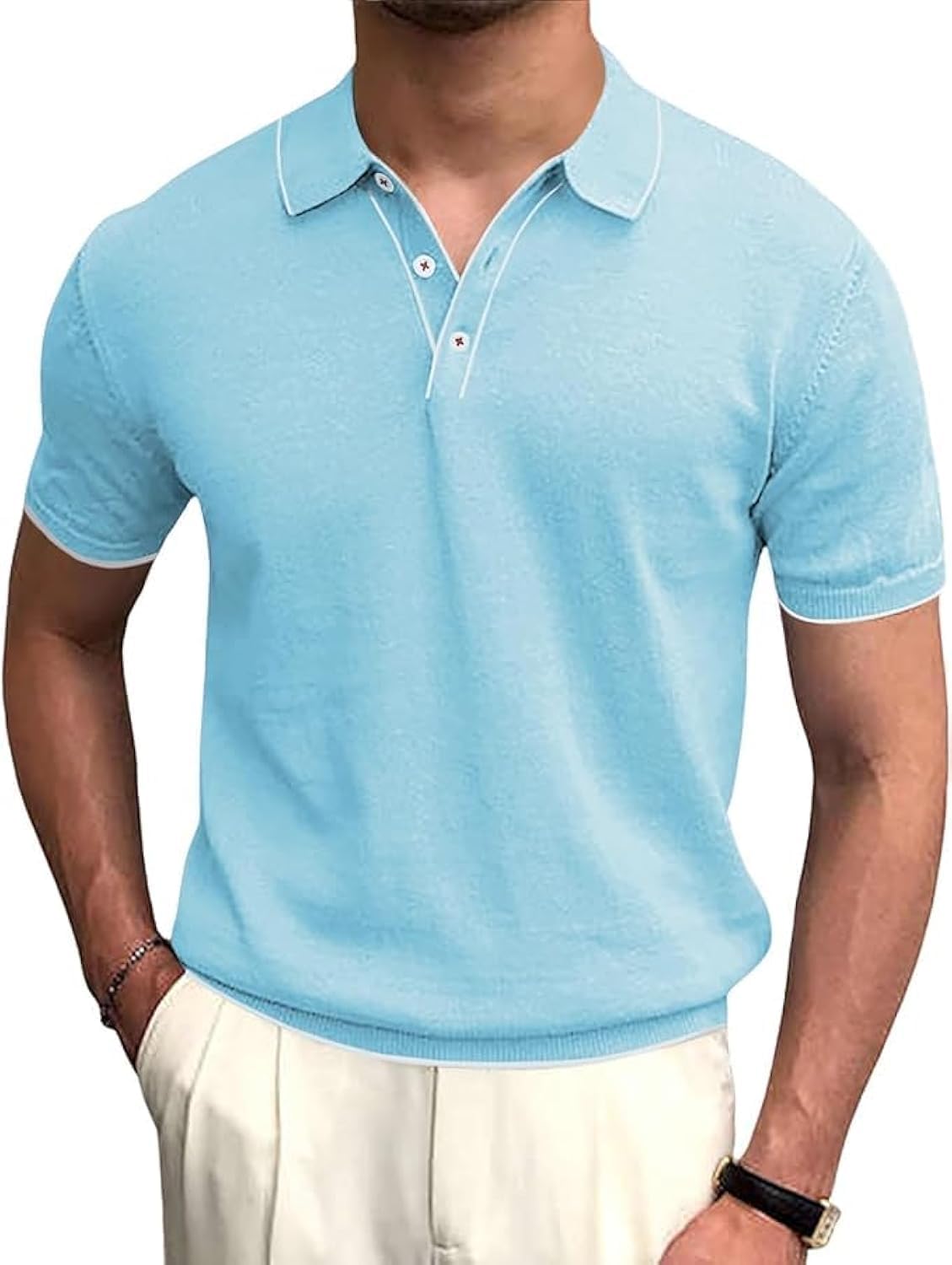 Runcati Męska koszulka polo z krótkim rękawem, do golfa, tenisa, koszulka polo, oddychająca, funkcjonalna koszulka sportowa, basic, na czas wolny, na lato