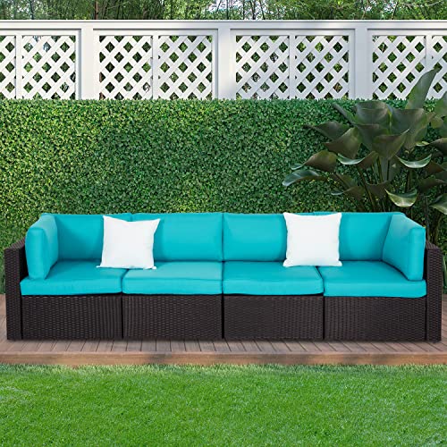 Kinbor 4 Piece Patio Sectional Furniture Outdoor Sofa Set Pe Rattan Conversation Set With Washable Couch Cushions For Backyard, Pool, Lawn, Balcony #TOP25