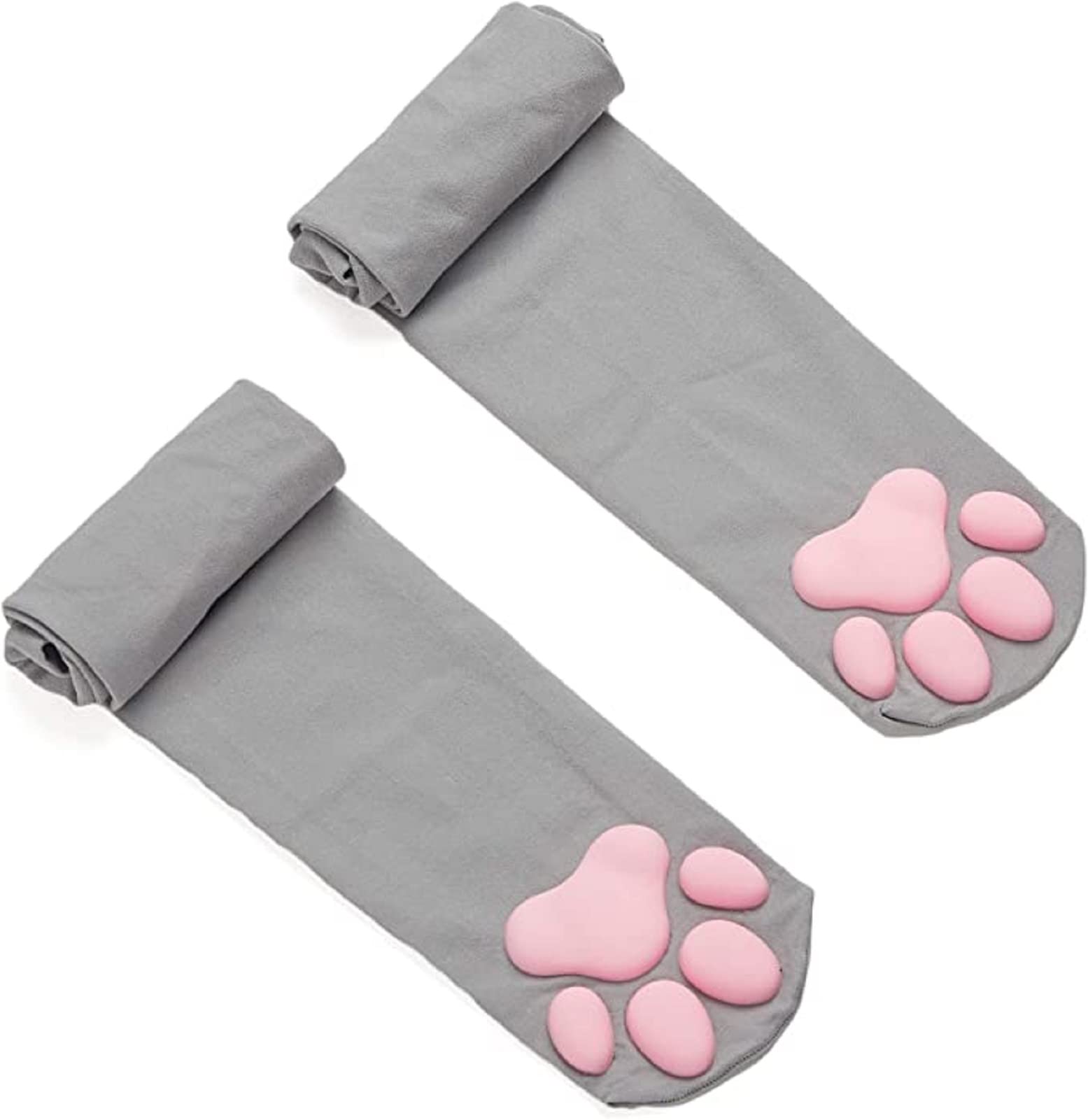 Cfrau Women Grey Cat Paw Pad Socks,Sexy 3D Kitten Cute Cat's Claw Thigh High Stockings for Girls Cosplay