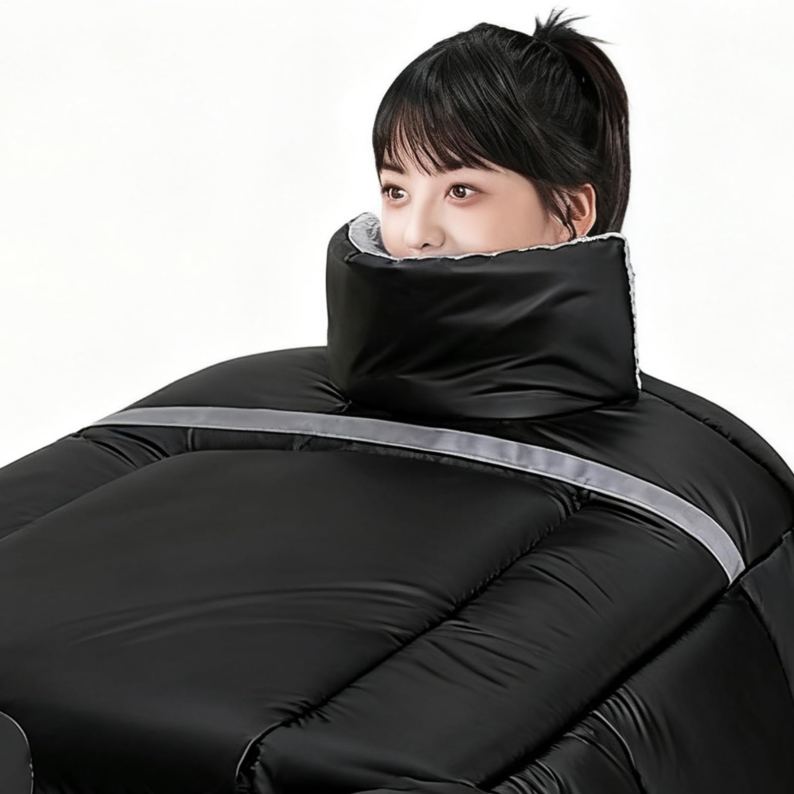 Couverture de jambe pour scooter - Couverture imperméable - Couverture coupe-vent doublée en peluche pour moto en hiver avec gants - Pour femme - Protection du genou de la poitrine et du cou lors des