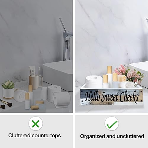 Miniatura 3 de Lnond Caja de decoración rústica para baño, cesta de almacenamiento para tanque de inodoro, cesta de almacenamiento de papel higiénico de madera con